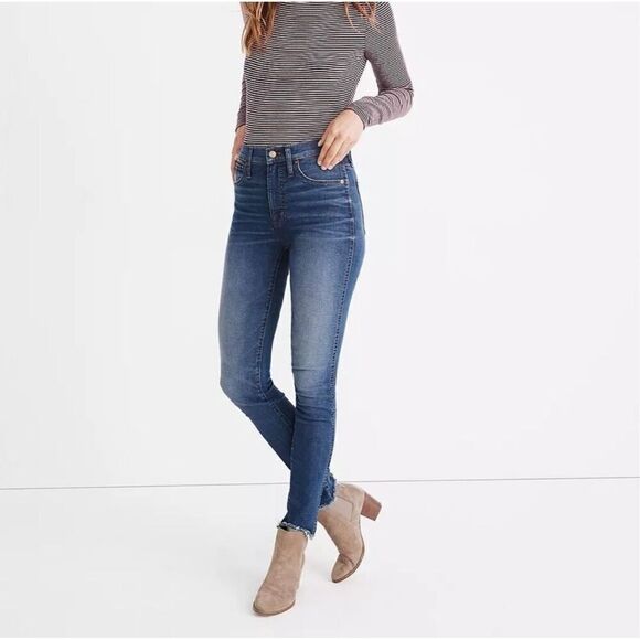 Madewell 10” High-Rise Raw Hem Skinny Straight Blue Denim Jean, Size 29 - Picture 1 of 9